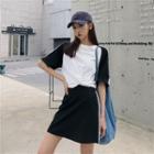 Short-sleeve Color Block Striped Twisted T-shirt + High-waist Striped Skirt