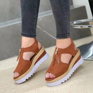 Zipped Platform Wedge Sandals