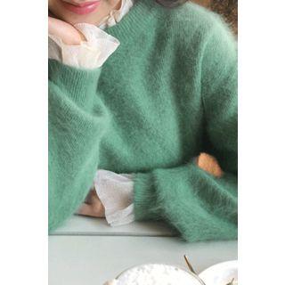 Bishop-sleeve Fluffy Sweater