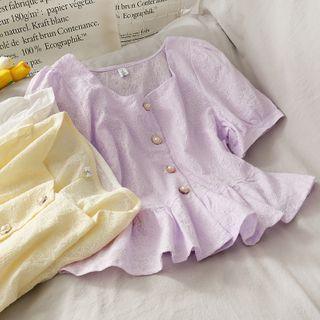 Square-neck Eyelet Crop Blouse