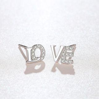 Non-matching Rhinestone Lettering Stud Earring Lettering - One Size