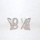 Non-matching Rhinestone Lettering Stud Earring Lettering - One Size