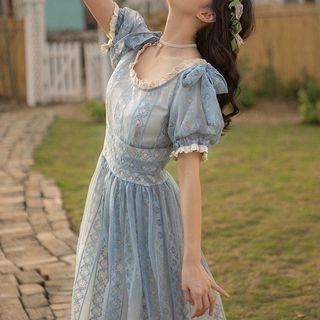 Lace Trim Off-shoulder Midi A-line Dress