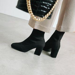 Knit Panel Block Heel Mid-calf Boots