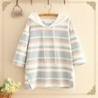 Striped Short-sleeve Hooded Top