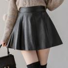 A-line Faux Leather Accordion Pleat Skirt