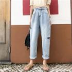 Distressed High-waist Loose-fit Jeans