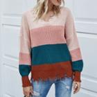 Long-sleeve V Neck Striped Knitted Top