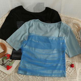 Mesh-panel Slim-fit Crop T-shirt