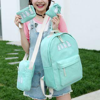 Set Of 4: Printed Canvas Backpack + Crossbody Bag + Coin Purse + Drawstring Pouch