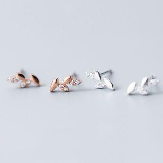 925 Sterling Silver Rhinestone Leaf Earring