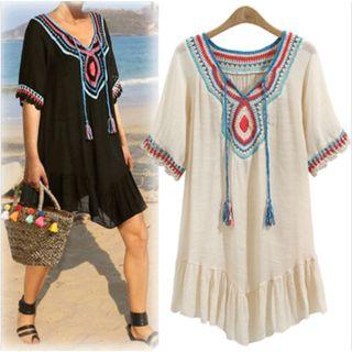 V-neck Panel Midi Dress