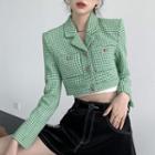Houndstooth Buttoned Cropped Blazer