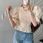 Puff-sleeve Crinkle Blouse Almond - One Size