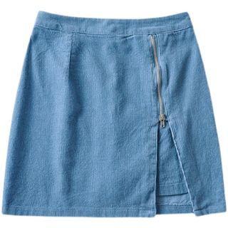 Zip-up Corduroy Mini Pencil Skirt