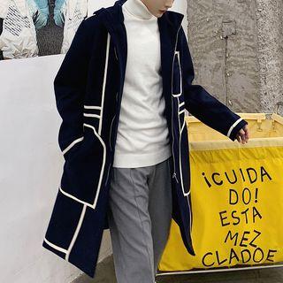 Contrast Trim Zip-up Hooded Coat