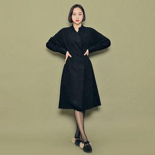 Open-placket Gathered-waist Shirtdress