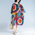 3/4-sleeve Floral Print T-shirt Dress As Shown In Figure - One Size