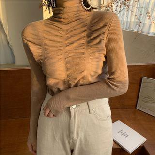 Long-sleeve Ruched Mock-neck Sweater