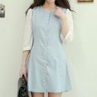 Bishop-sleeve Check A-line Mini Shirtdress