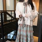 Plain Loose-fit Sweater / Check Long-sleeve Dress
