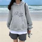 Long-sleeve Printed Hoodie Gray - One Size