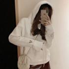 Heart Cut-out Hoodie White - One Size