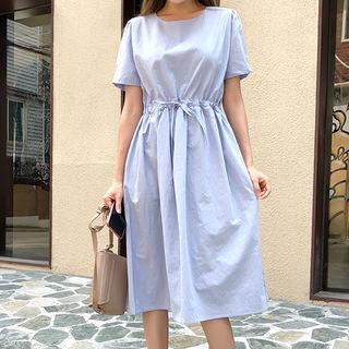 Puff-sleeve Drawstring-waist Dress