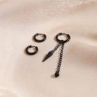 Set Of 3: Hoop Earring 1 Pair - Gold - One Size