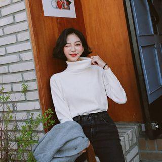 Slit-hem Turtle-neck Knit Top