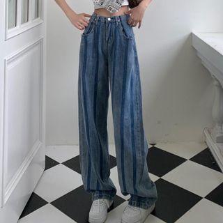 Striped Straight Leg Wide Leg Jeans