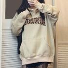 Leopard Print Fleece Panel Hoodie Khaki - One Size
