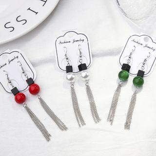 Faux Pearl / Bead Fringed Earring 1 Pair - Green - One Size