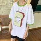 Elbow-sleeve Toast Print T-shirt