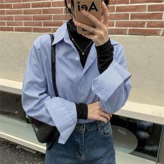 Pinstriped Loose-fit Long-sleeve Shirt