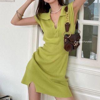 Cap-sleeve Polo Knit Dress