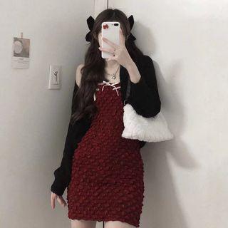 Strapless Textured Mini Bodycon Dress / Cardigan