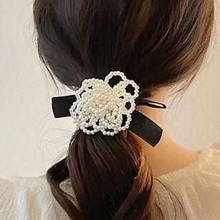 Flower Faux Pearl Hair Tie Pearl Hair Tie - White - One Size