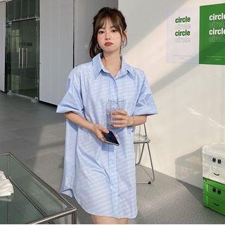 Short-sleeve Loose Fit Plain Shirt Dress