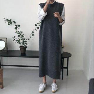 Sleeveless Slit Midi Sweater Dress