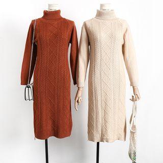 Slit-side Turtlenck Sweater Dress