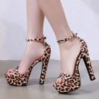 Leopard Print Chunky Heel Platform Sandals
