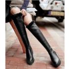 Furry Quilted Platform Knee-high Boots