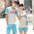 Couple Matching Set: Print Short-sleeve T-shirt + Shorts