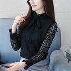 Bow Accent Lace Long Sleeve Shirt