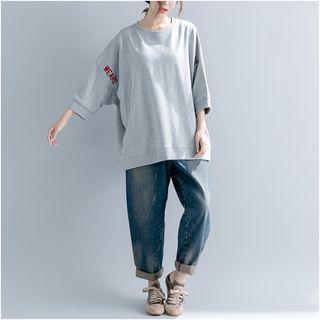 Flower Embroidered Denim Jacket Gray - One Size