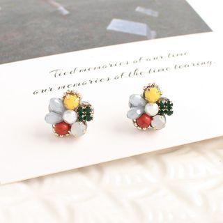 Faux Pearl Rhinestone Acrylic Flower Earring