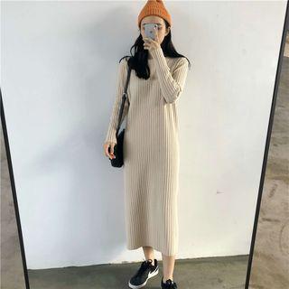 High Neck Long Sleeve Knit Midi Dress