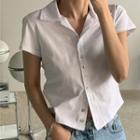 Short-sleeve Collared Button-up Top White - One Size