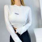 Long-sleeve Mock Two-piece Applique Cropped T-shirt